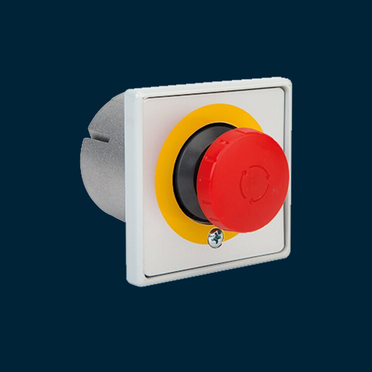 Emergency stop button, flush mounting